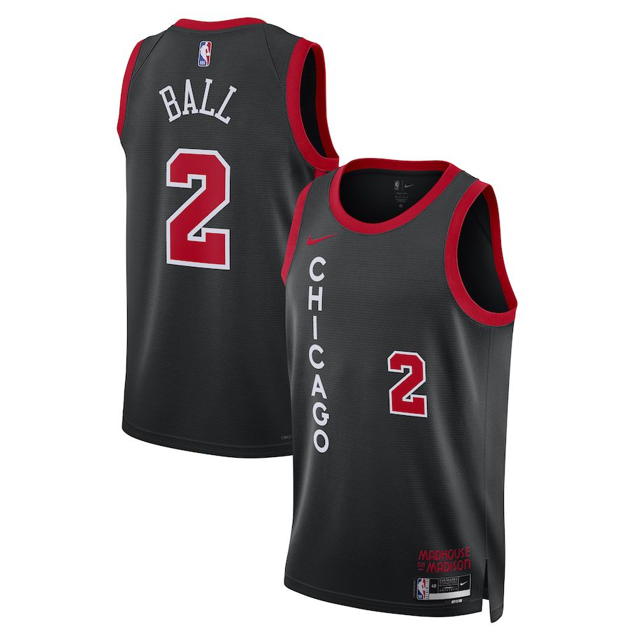 Men Chicago Bulls #2 Lonzo Ball Nike Black City Edition 2023-24 Swingman NBA Jersey